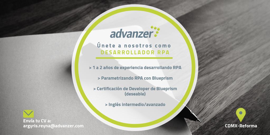 ¡Estamos creciendo y queremos que formes parte de nuestro equipo como DESARROLLADOR RPA!

#vacantes
#advanzer
#pasalavoz