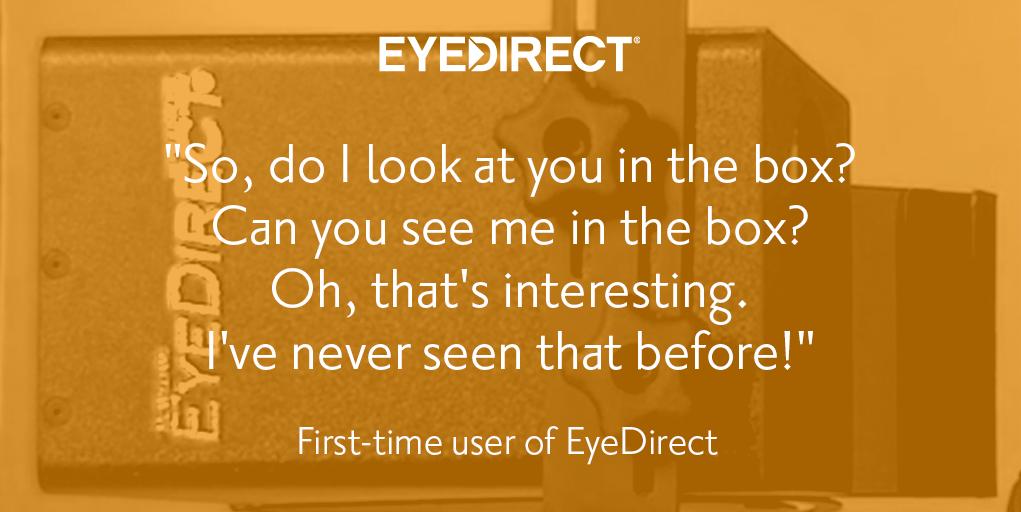 EyeDirect's tweet photo. "So do I look at you in the box? Can you see me in the box?"  It's great capturing people's first impression of the #EyeDirect and seeing how they react. https://t.co/6Y3yLm8A7w #filmmaking #indiefilm https://t.co/11a4xBd97y