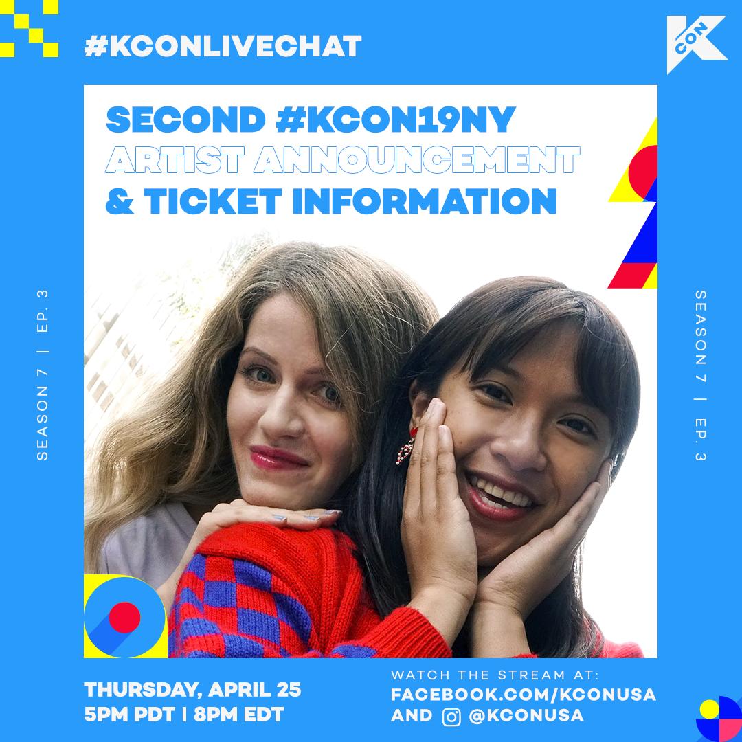 #KCON19NY ticket sales dates, ticket policy, and more artist announcements to be revealed tomorrow!

Tune into Ep.2 of #KCONLiveChat on Facebook &amp; Instagram Live at 5pm PDT/8pm EDT AND win signed album from the #KCON artist!

▶️ facebook.com/kconusa 
▶️ instagram.com/kconusa