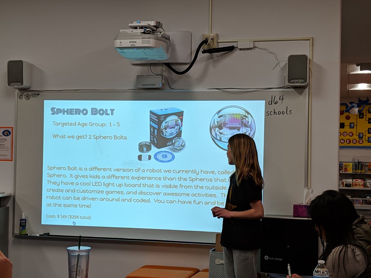 Roosevelt Tech Experts present their wish list to the PTO for more Maker Space items for the tech lab. #engageD64 #d64smiles