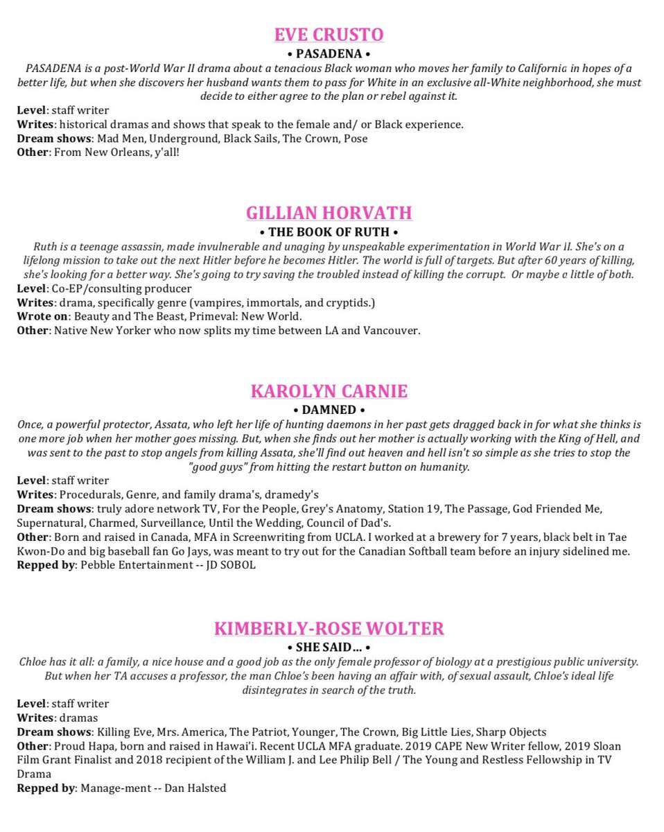 We4She's tweet photo. Check out some of the staffable women on this yearโs #WriteHerList!
for your shows looking for a gender-balanced staff! https://t.co/T6icnHOqDM