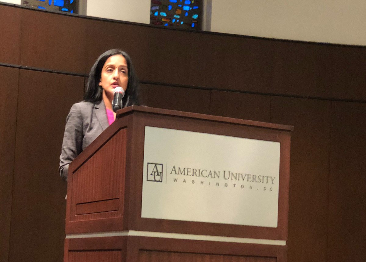 Tonight, <a href="/vanitaguptaCR/">Vanita Gupta</a> delivered <a href="/AUKayChapel/">Kay Spiritual Center</a>'s Annual Poynter Lecture at <a href="/AmericanU/">American University</a>: "This work has never been easy. But our democracy does not protect itself. It requires that we make demands, that we stand boldly &amp; bravely in the way of injustice, and that we hold onto hope."