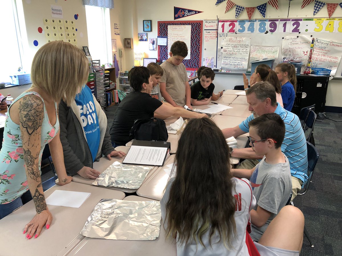 MrsSumner680's tweet photo. Not only do I teach the best 5th graders, their parents are as amazing! They designed, created, and tested tin foil boats with pennies then figured out how much weight their boats could hold. #makingmathfun #lunchandlearn2019 #achievesuccessatccs @clearcreekcubs @ccoren https://t.co/CU1MOgw0YG