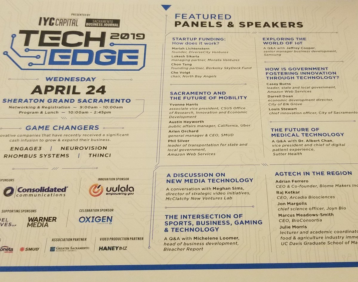 sacregion's tweet photo. Enjoyed a day of discussions from startup funding to mobility at the 2019 #TechEdge. @selectsac EVP @DanielleYCasey presented one of the game changer awards to #engaged3. The Greater Sac region is bursting with talent, experts & ideas. @Sacbiz #IYCCapital @SMUD @monetaventures https://t.co/p0IkkOdRfe