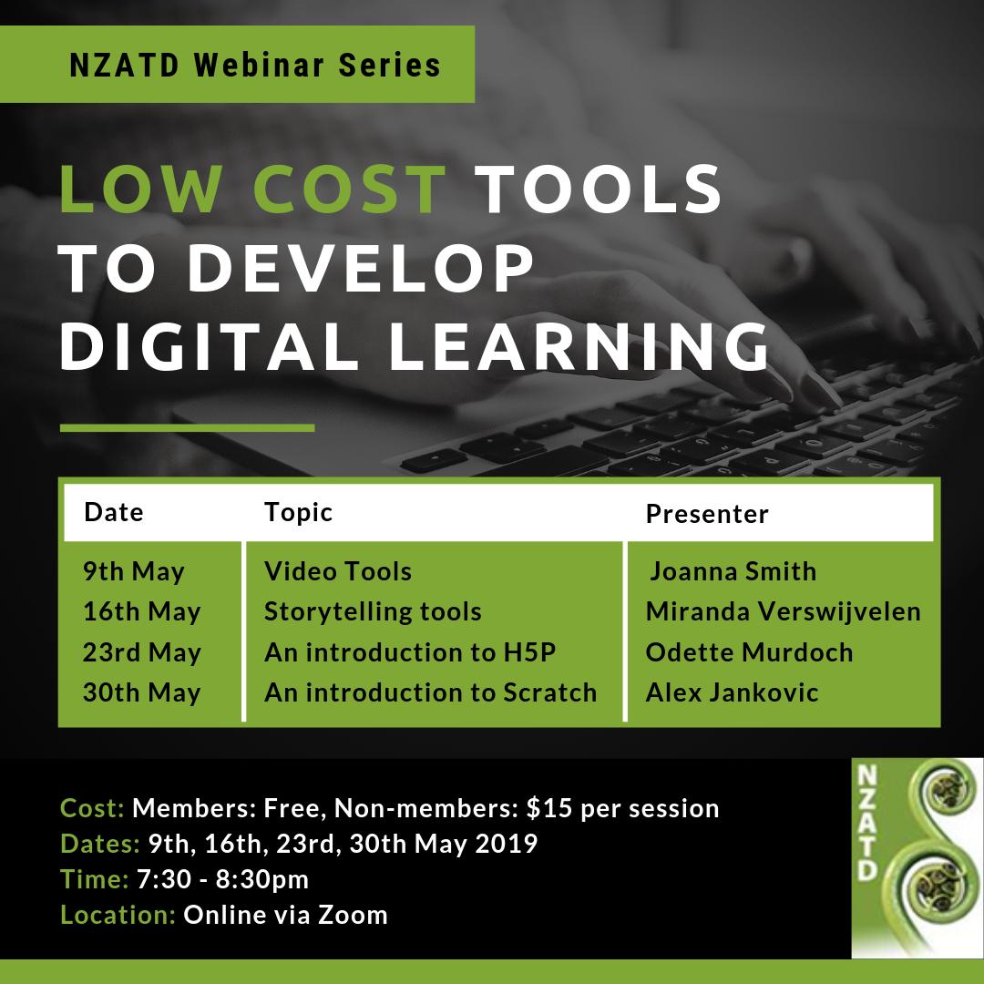NZATD's tweet photo. Do you want to learn about some easy start digital tools for learning? The #nzatd 4 week May webinar series presents quick video, simple AR, stories, interactive exercise and small games. https://t.co/AveLR9Kcq6 https://t.co/rGK7PSUzeF