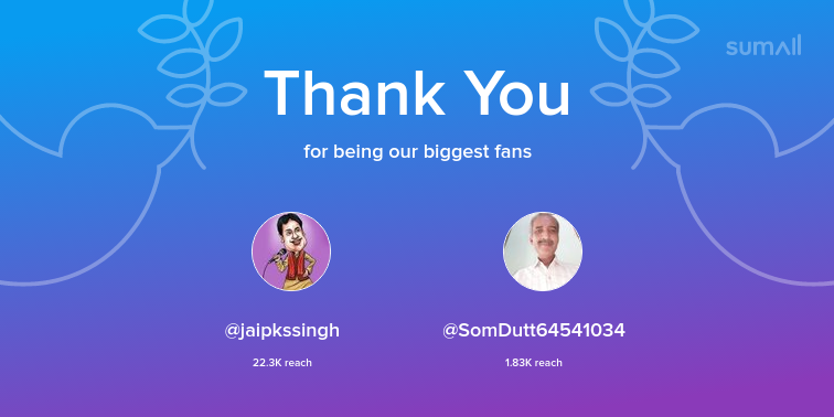 kamalkumar121's tweet photo. Our biggest fans this week: @jaipkssingh, @SomDutt64541034. Thank you! via https://t.co/wT9S2BQ0Cv https://t.co/EOfp8jNPvt