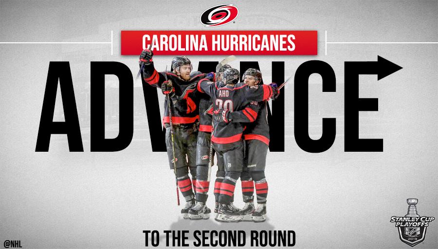 NHL on X: CANES ADVANCE 🌪️ The @Canes are moving on to the Second Round!  #StanleyCup Series Win presented by @NavyFederal  /  X