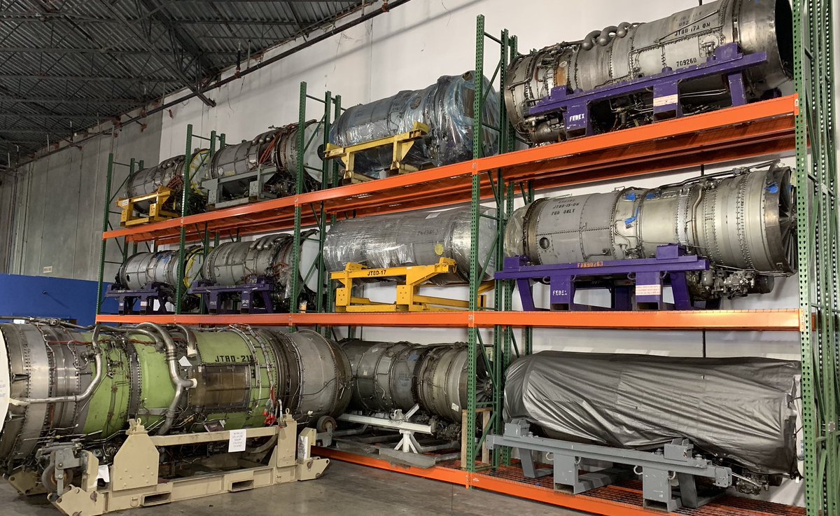 AirTechFAA's tweet photo. I’m Miami for a PW4000 inspection and wow....
I never imagined seeing so many JT8D’s stored like a wall decoration!
Standing still, so many beautiful memories of the best narrow-body engine of the 70’s thru 90’s just filled my mind.
@prattandwhitney
#DependableEngines #avgeek https://t.co/eIFBnPaNx1