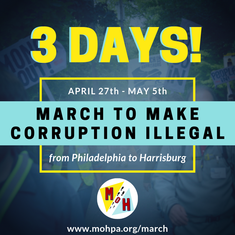 EndPACorruption's tweet photo. Just 3 days! Can you believe it?! #MoHmarch2019 #March2EndCorruption #Phl2Hbg https://t.co/lJNlkTgQvI