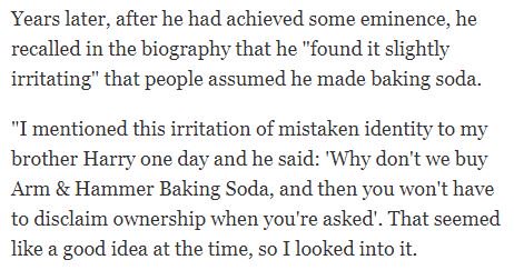 danmurtaugh's tweet photo. With Occidental in the middle of an M&amp;A battle, let's revisit the time it bought a stake in the maker of Arm &amp; Hammer baking soda because Oxy's chairman was named Armand Hammer and he was tired of people wrongly assuming he owned it (h/t @RamseyAlRikabi) https://t.co/jQsGTpwgKT https://t.co/ZmUNtjwpv3