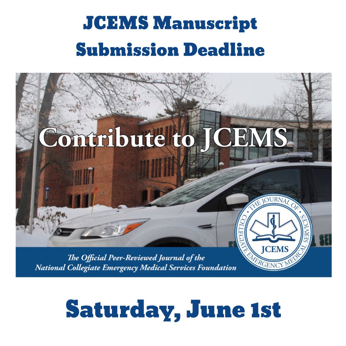 The deadline for submitting a manuscript to JCEMS has been extended to June 1st! Submissions for the next issue can be emailed to: jcems@collegeems.com. Additional submission details can be found at: lnkd.in/dr6vF5q #manuscript #peerreviews