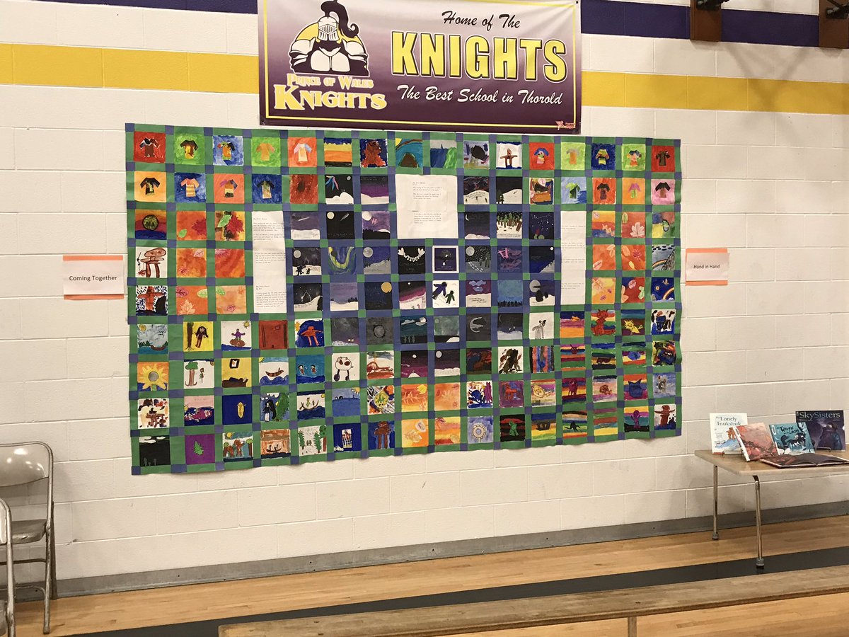 Our Indigenous Evening was great!
Our quilt was made from 6x6 squares highlighting a quote from a text written and illustrated by Indigenous peoples. Notice the heart at the centre. The Title of this was Coming Together Hand in Hand.