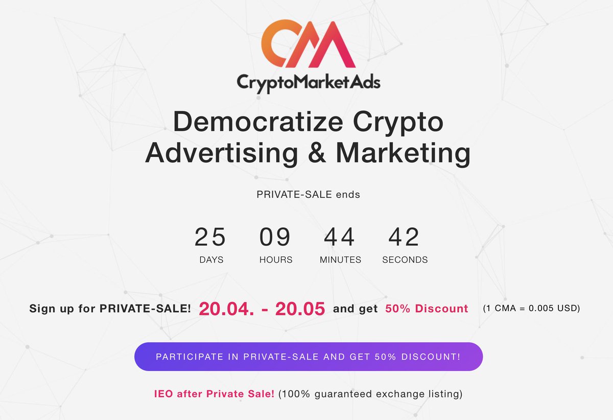 ethadvocate's tweet image. Hi Crypto Twitter 👋😁 

Mentions;
@CryptoVanessa
@prestonjbyrne
@eric_lombrozo
@brockpierce 

cryptomarketads.com

Better #Crypto #Marketing &amp;amp; #Advertising is here with @CryptoMarketAds 🥳

*Private sale NOW - LIMITED TOKENS ✅

Then an IEO = Guaranteed Exchange listing 🚀