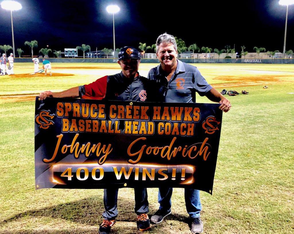 GreatDay2BAHawk's tweet photo. Celebrate with @johnny_goodrich. 400 career victories as a head coach over 20 seasons. An impressive win percentage. Thanks to players, assistant coaches, and parents for their contribution. Great job! ⚾️ https://t.co/OzpcOsR6Ub