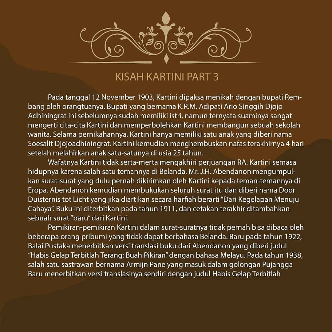 [ DAY-1 ]
Kartini's Day 2019

"Jadilah dian (pelita) yang tak pernah padam, selalu bersinar dengan kecerdasan yang kamu miliki. Karena kami yakin, apabila seseorang berani memulai, banyak yang akan mengikuti."

#kartini2019
#kartinisaba2019
#sabaevent
#sabaevent2019