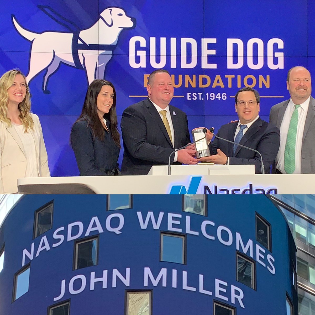 JohnMiller01USA's tweet photo. Ringing in #InternationalGuideDogDay @Nasdaq thanks to our friends at #PetIQ. @GuideDogFdn Great people, great experience! https://t.co/O4KLBj8kVr