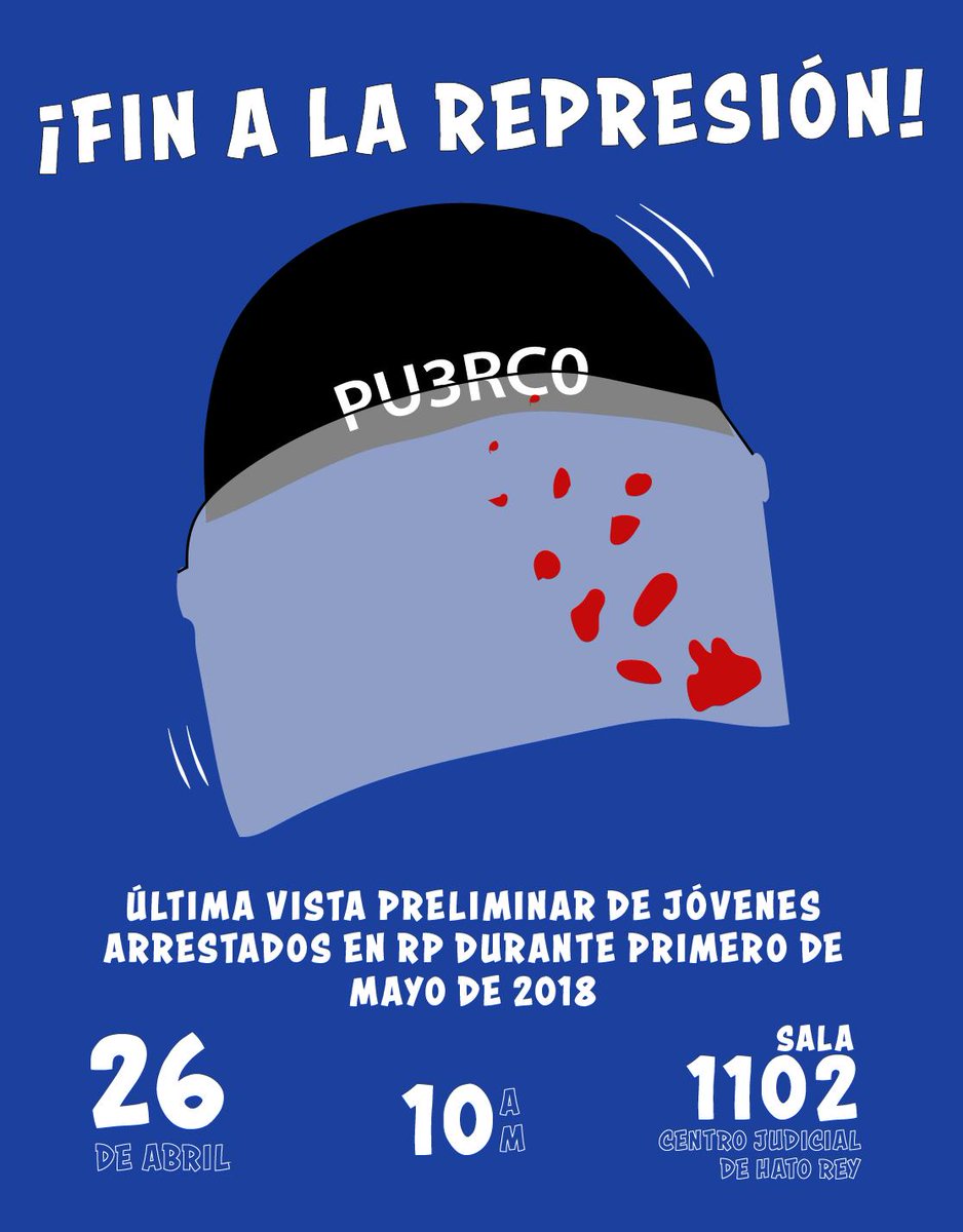 Este viernes 26 es la última Vista Preliminar, allí el juez determinará si mantiene los cargos y sigue a juicio o si se caen los cargos y culmina el caso fabricado. La vista comienza a las 10am en el Tribu de SJ en la sala 1102. Exijamos que le pongan fin a la represión política!