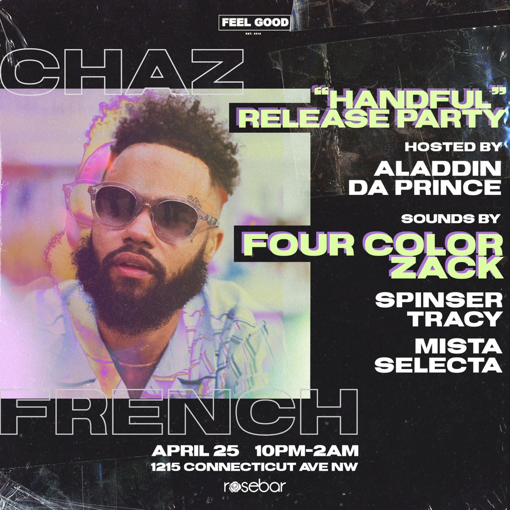 thtfeelgoodcrew's tweet photo. Tomorrow night! 

#thatfeelgooddc 🤙🏽 @rosebardc

Feat. @ChazFrenchMusic “Handful” Single Release Party! • 

Tunes by @fourcolorzack, @spinsertracy, and @mistaselecta 🔊 

Hit the site to RSVP for free entry!
👉🏽https://t.co/OclIdVTnOh https://t.co/u6IAvNjJ7J