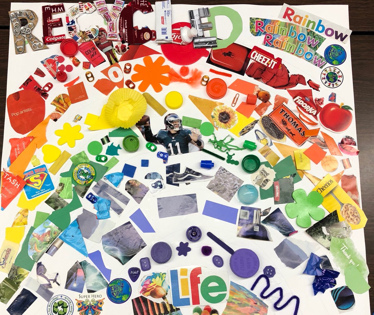 Resource Center students helped create a Recycled Rainbow to honor Earth Day! Reuse your resources, we can make beautiful things with them! 
<a href="/VanSciver_HTSD/">Van Sciver School</a> #earthdayeveryday