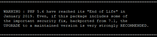 svnlabs's tweet photo. #ThursdayMotivation #ThursdayThoughts #PHP #PHP56  WARNING : PHP 5.6 have reached its "End of Life" in
  January 2019. Even, if this package includes some of
  the important security fix, backported from 7.1, the
  UPGRADE to a maintained version is very strongly RECOMMENDED. https://t.co/ULRBgKwP1T
