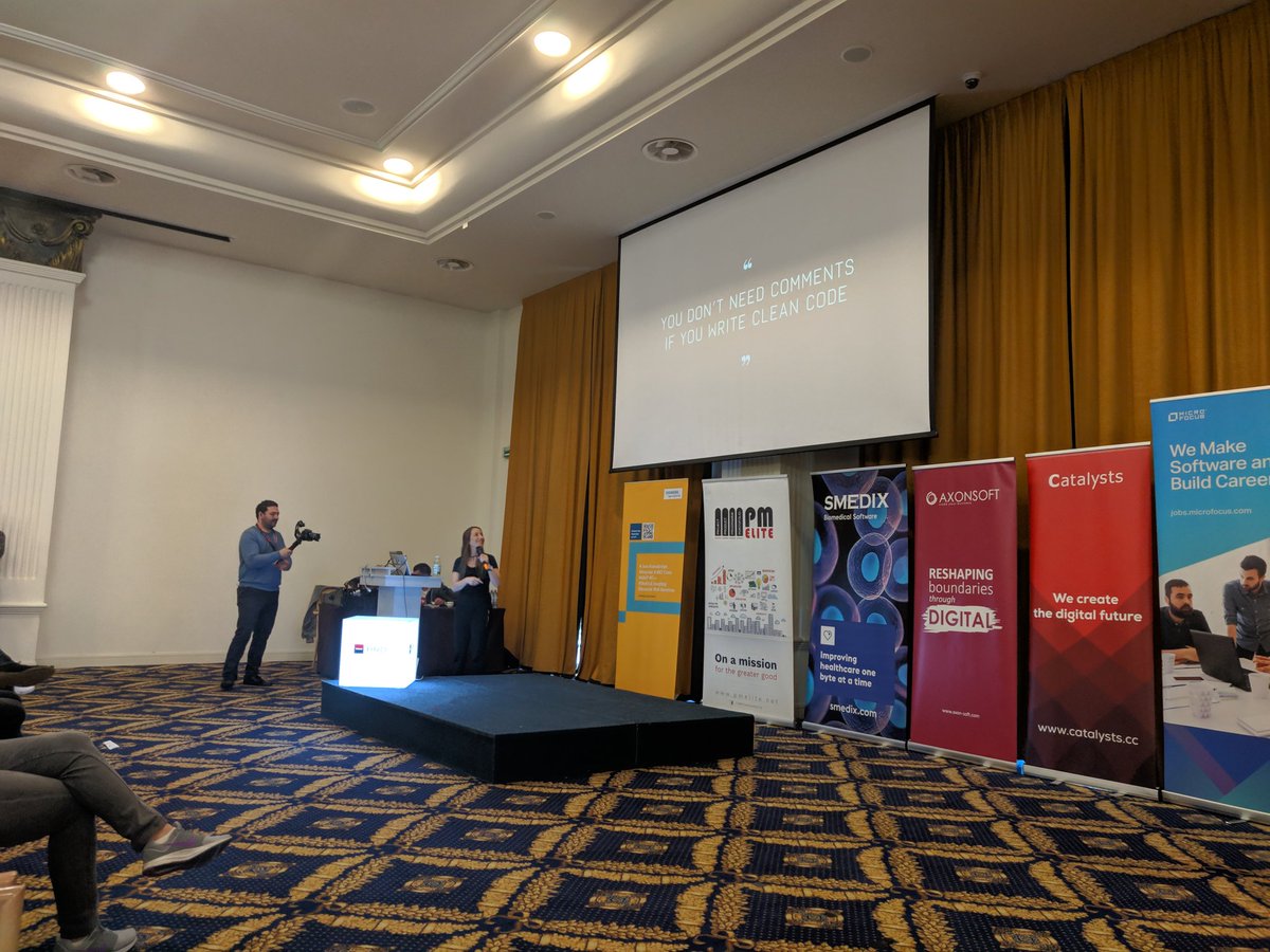 durnea's tweet photo. Sarah is rocking the stage at #codecampcluj right after her great talk at #JSHeroes https://t.co/w72GJ5uC9O