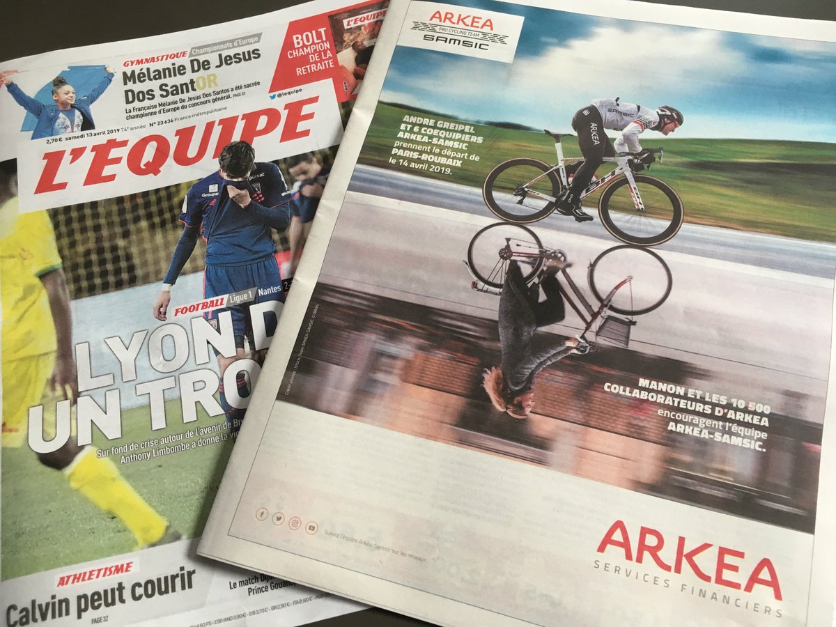 Petit bonheur du samedi matin et immense fierté de voir ses couleurs dans <a href="/lequipe/">L'Équipe</a> et dans plusieurs titres de la presse régionale. #ParisRoubaix Go @Arkea_Samsic !