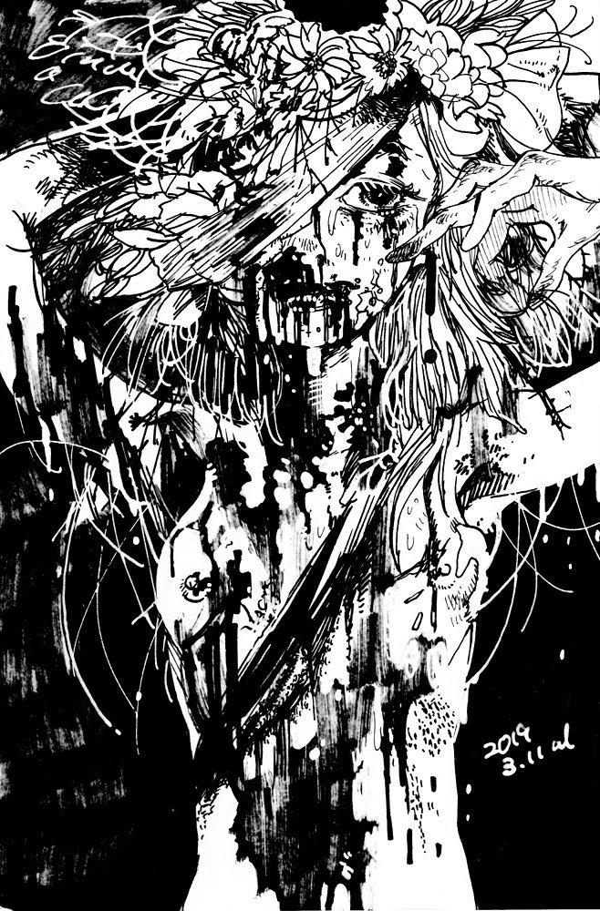 ※白黒だけど肌色多め
ポスカ原画こんな感じで4点です。前回のミニサイズ原画もちょっとだけあります。スペースに飾ってるので観るだけでもお気軽にどうぞ～
#艶惨 