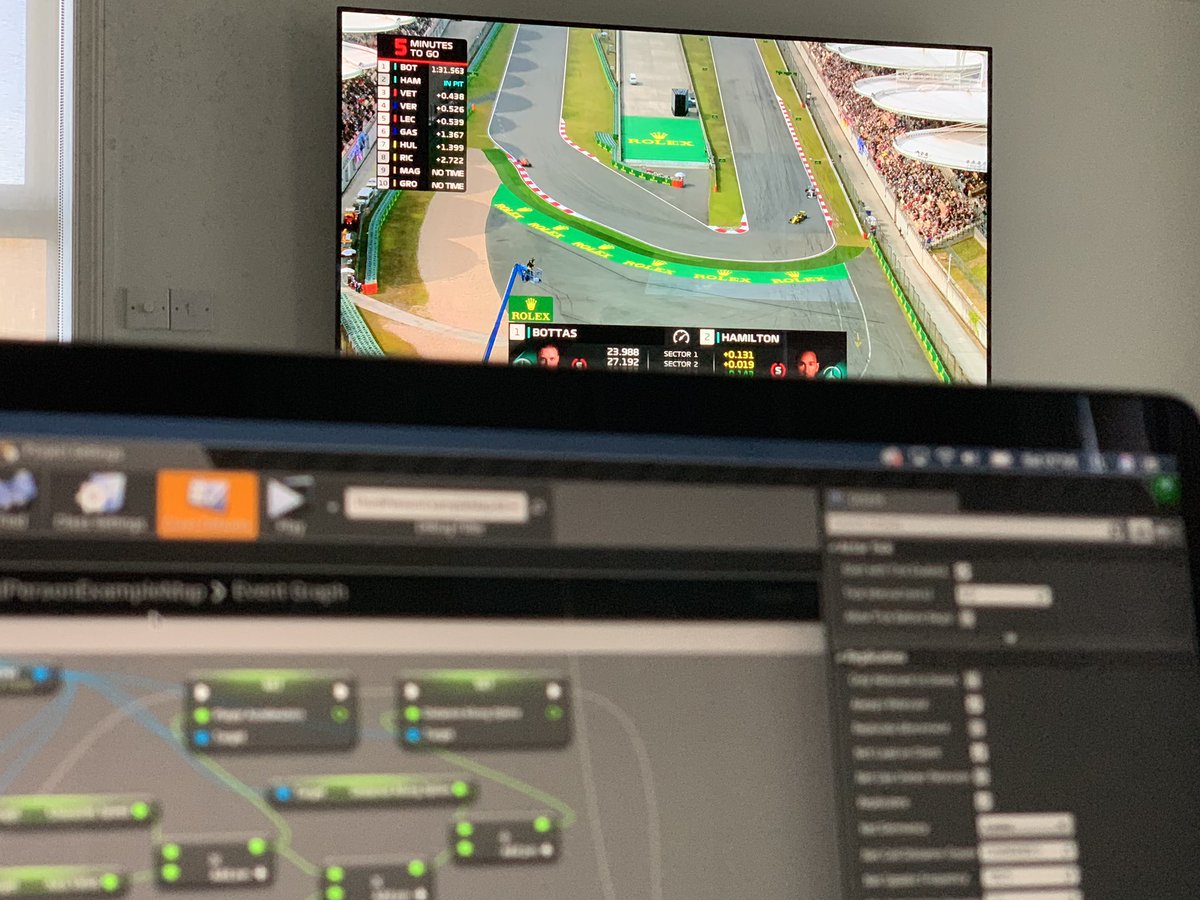 bronzedev's tweet photo. Early morning game development while watching F1, heaven 😁. I’ve been finishing off level interaction code, so should be in a position to show video of a full working level next week 😎 (inevitable bugs depending)  #indiedev #indiegame #gamedev #unrealengine #ue4 #f1 https://t.co/5C8HXqaA3l
