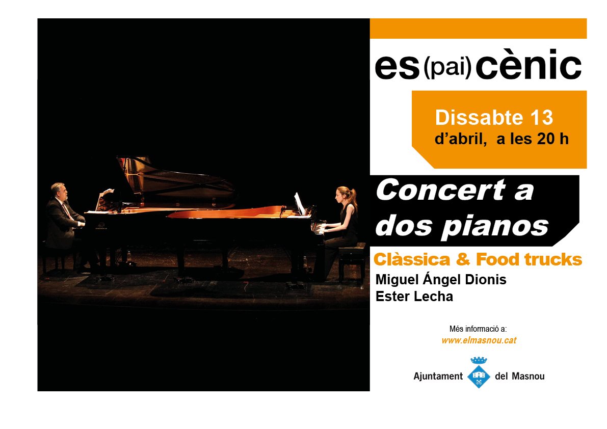 elmasnou_cat's tweet photo. Entre les propostes d’alt nivell professional a l'#eecanhumet, destaca el #Concert a dos pianos: Miguel Ángel Dionis i Ester Lecha. 

Interpretaran peces de Piazzolla, Say, Albéniz i Milhaud, entre altres, amb la col·laboració de @CorScandicus 

Entrades👉 https://t.co/8z7bV6S6nw https://t.co/ebnHVDLZa3