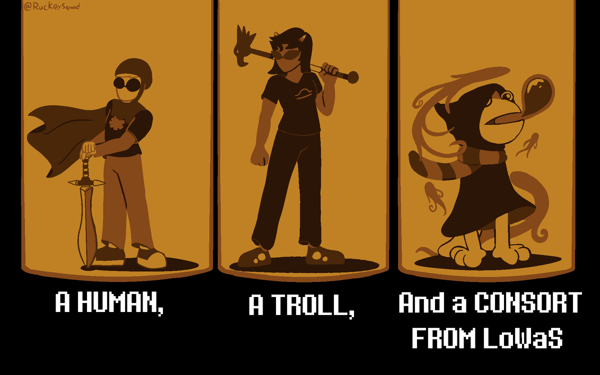 RuckeySquad's tweet photo. ITS OFFICIALLY HOMESTUCK DAY!
Heres the final piece of the homestuck deltarune art!
(with some minor tweeks to terezis)

#homestuck #GreatHomestuckReread  #deltarune #limitedpalette #Digitalart #Glub https://t.co/Ol15b4Gdqc