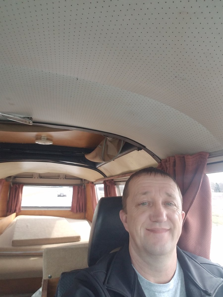LHMikesell's tweet photo. My dad finally got his VW bus that hes been talking about for years, look how proud he is 😭🤧 https://t.co/qvVE5br4s6