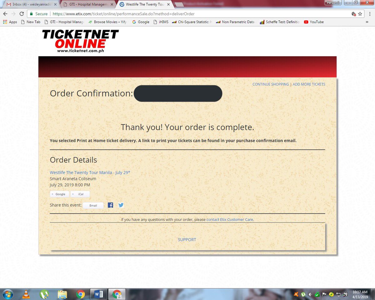cruztin05's tweet photo. Got mine via online with a smooth transaction 😍😍😍 thank you for the second show @westlife see you ♥️ @WilbrosLive @philconcerts @TicketNetPH https://t.co/WnWVuYZoZf
