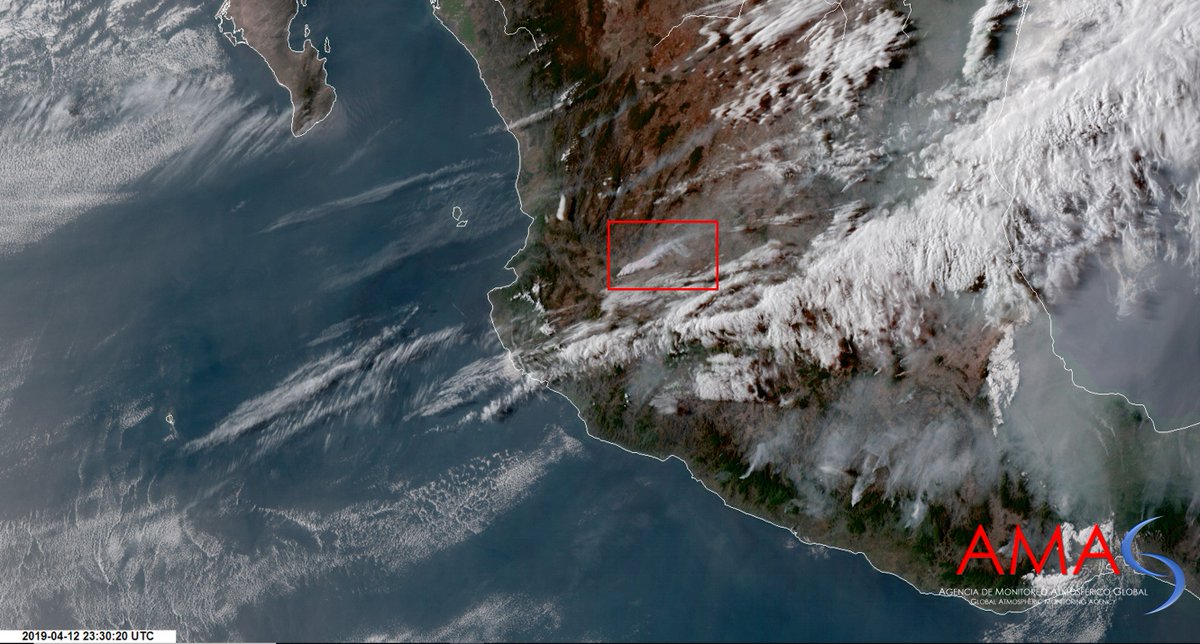 AMAG_Global's tweet photo. Incendio del #BosqueLaPrimavera visto desde el espacio.

El satélite #GOES16 capta el fuerte siniestro. La pluma de humo se extiende por lo menos 120km al noreste de #Guadalajara. Dióxido de carbono generado es detectado hasta la zona sur de Tamaulipas por los patrones de viento. https://t.co/U9PWqH2CYP