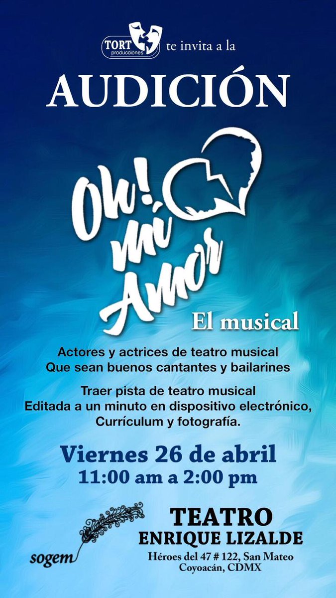 davidtortmexico's tweet image. #OhMiAmorElMusical  #Audicion #MusicalMexicano #DavidTort @Noti_Teatro @CarteleradeT @YoVoyAlTeatroMx @_MenuTeatral @micarteleramx @elteatrocdmx @LaCarteleraMX @audicionesmx @entrepiernasjm @ACPT_Mex