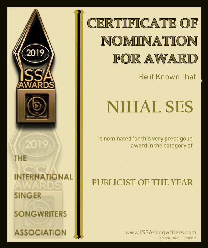 Breaking News ! ! We have Three nominations in International Singers and Songwriters Association #ISSA Awards 2019 ! !