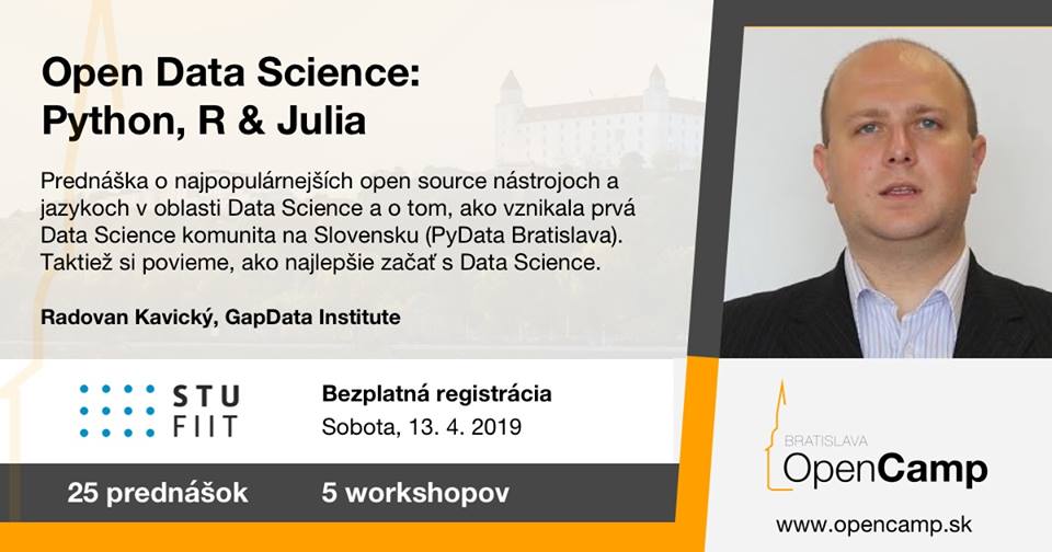radovankavicky's tweet image. Feel honored to speak @OpenCampBA at #fiitstu about #opendatascience  #python #rstats #julialang #opensource

Also activities of @GapDataInst &amp;amp; @PyDataBA meetups #PyDataBA 

Happy to see familiar faces from last year &amp;amp; our 1st #DataScience #community in #Slovakia at #OpenCampBA