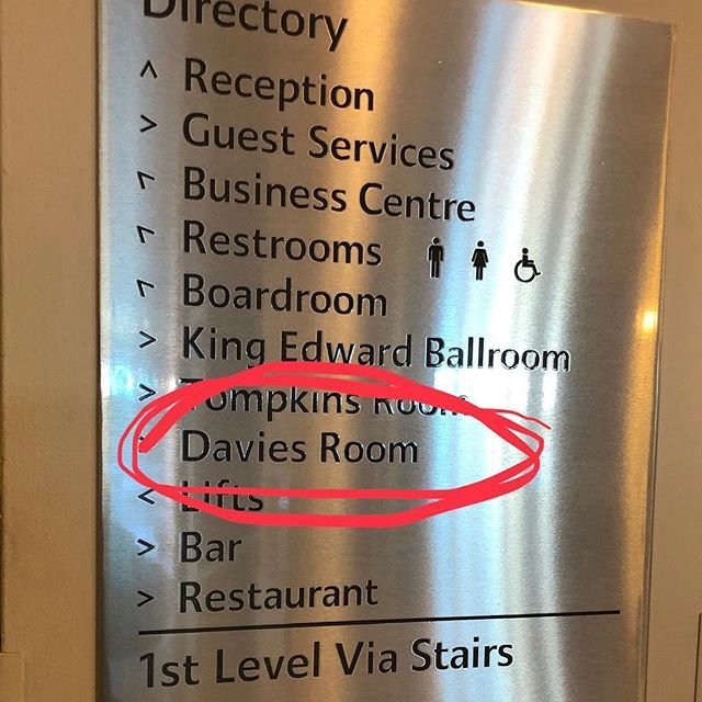 funnyaboutthat's tweet photo. If I've told the #Melbourne #Hotel staff once, I've told them a thousand times, when you create a personal directory board for my #room it's Davis not Davies ;-) https://t.co/FqaXG9SdsM https://t.co/1F3dEYuMk1