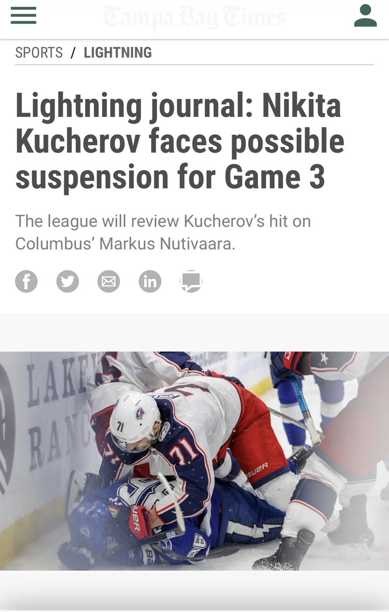 CBJProblems's tweet photo. What a pic to use @TBTimes_Sports  why don’t you put the words “helpless victim” as the headline #CBJvsTB #PlayoffBJs #nhlplayersafety https://t.co/oSVuILCKnn