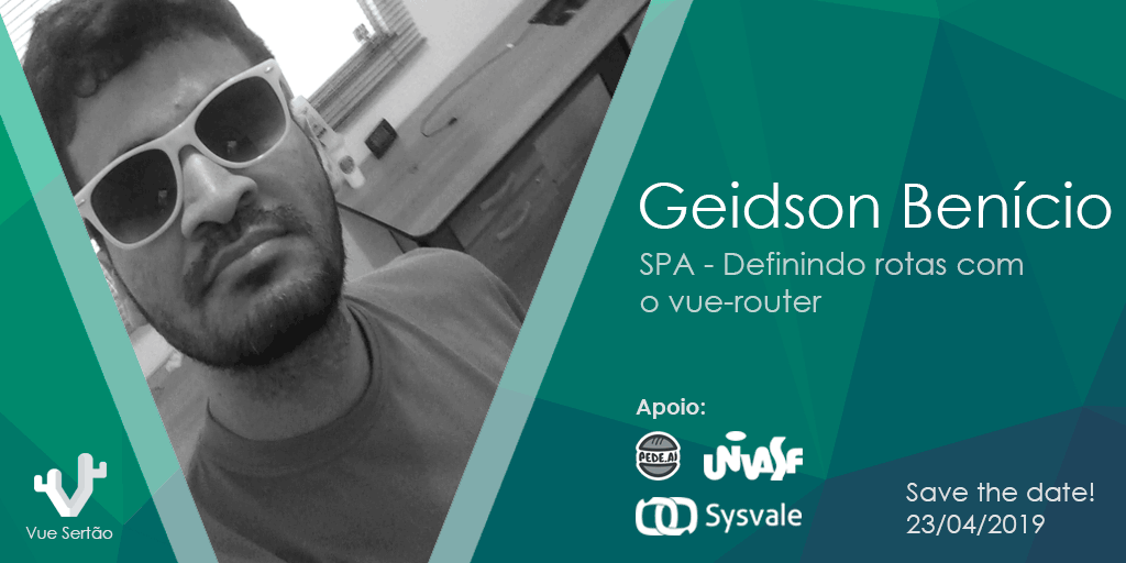 vue_sertao's tweet image. Na palestra &quot;SPA - Definindo rotas com o vue-router&quot;, Geidson Benício vai mostrar um exemplo de como utilizar o vue-router para gerenciar as rotas de uma aplicação Vue.

Nos vemos dia 23/04!