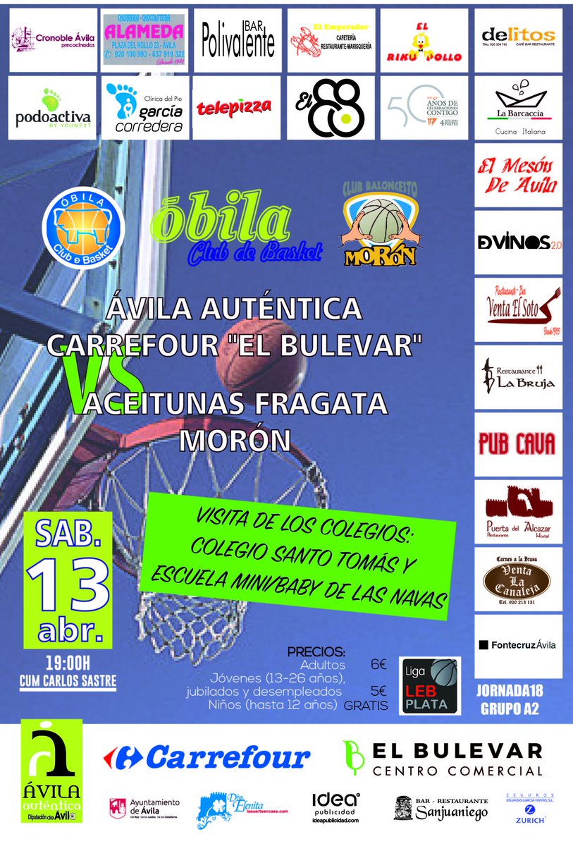 Obila_com's tweet photo. 🏀 DÍA DE PARTIDAZO 🏀

🏆 #LEBPlata 18ª Jª Gr. A2
🕖 19:00 h.
🆚 @cbmoron
📌 CUM Carlos Sastre
📺 Canal FEB: https://t.co/vrJ9rYhpp3
 
Contamos contigo #MareaVerde!!!

No olvides comprar tu papeleta para el sorteo del Jamón y las #Telepizzas...

#EnganchadosLEBPlata
#SoyDelÓbila https://t.co/NUp2JHBUdl