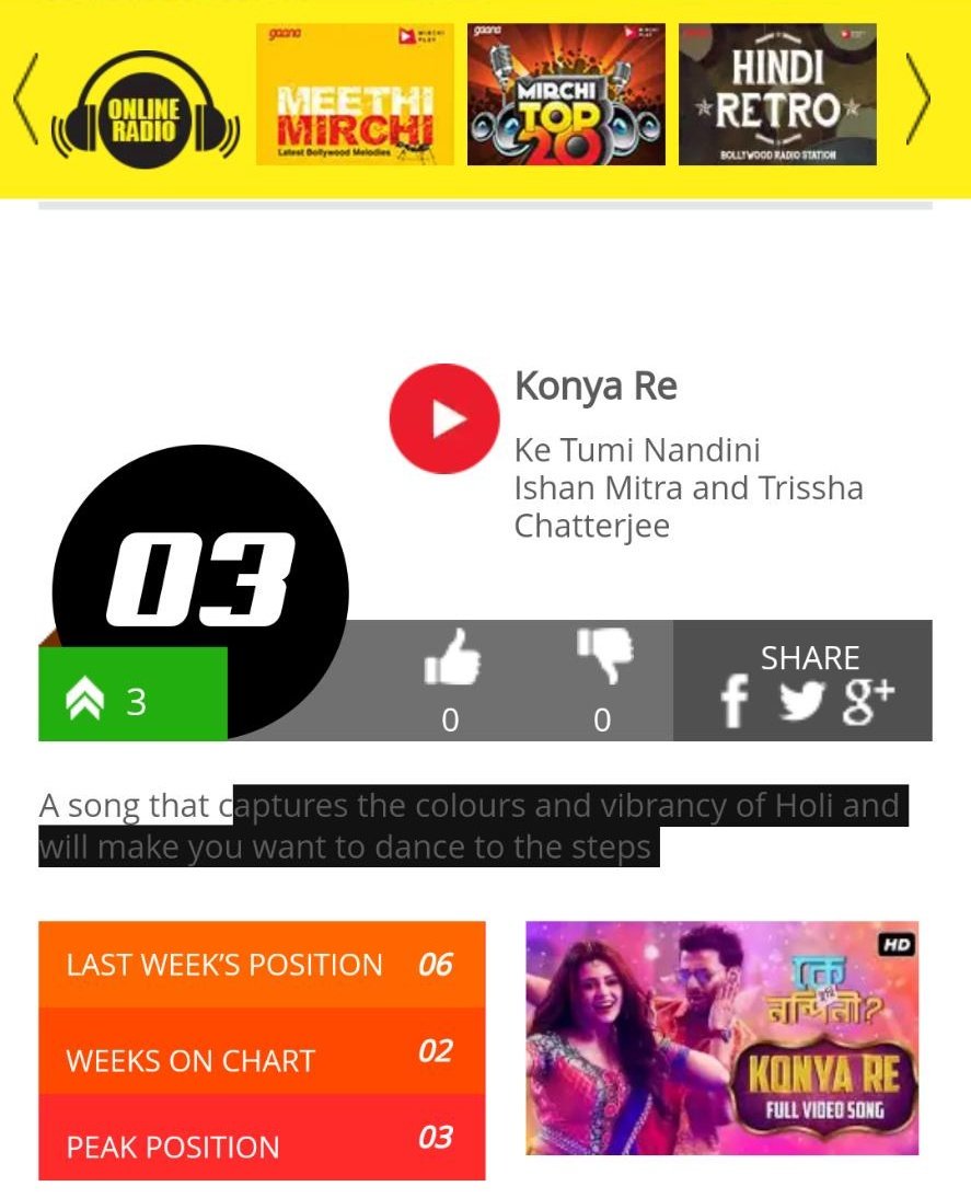 SVFMusic's tweet photo. #KonyaRe from #KeTumiNandini makes it to the #MirchiTop10Bangla list. 
Congratulations to the team! 
Let's hear it once more : https://t.co/sux7eUFdfb https://t.co/tY8SJvftrB