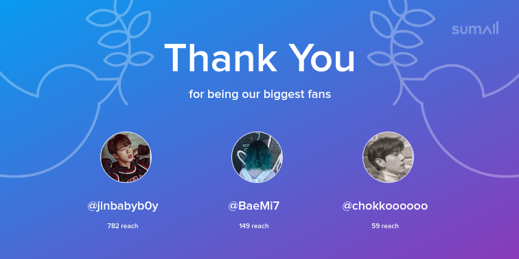 jjamjamjam's tweet photo. Our biggest fans this week: @jinbabyb0y, @BaeMi7, @chokkoooooo. Thank you! via https://t.co/Mo8uaP10UX https://t.co/t2oQV94krF