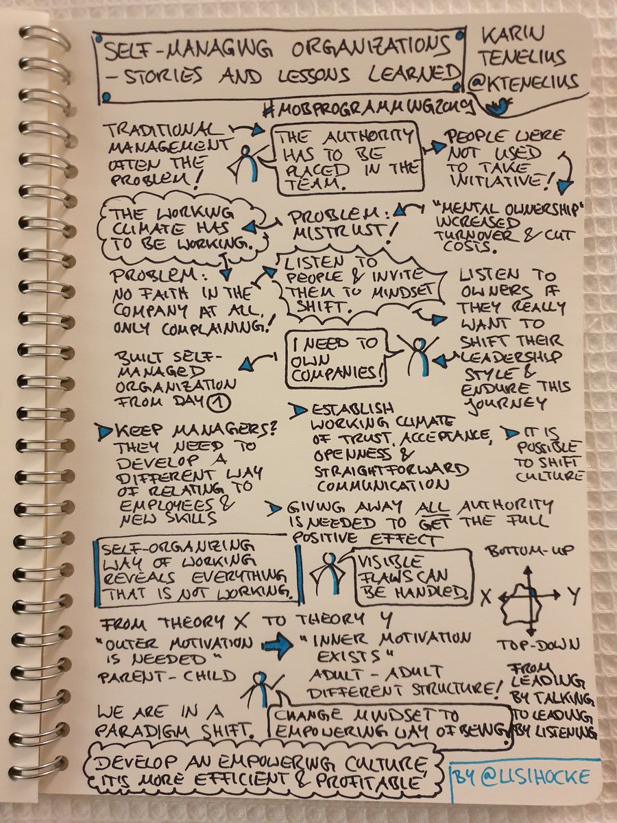 lisihocke's tweet image. &quot;Self-managing Organizations - Stories and Lessons Learned&quot; by @ktenelius #MobProgramming2019