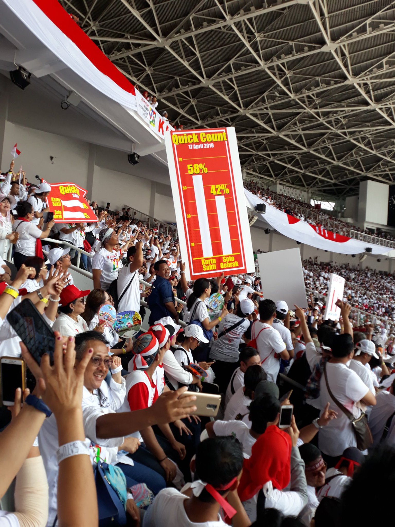 Massa Pro Jokowi Bersihkan Sampah di GBK Usai Konser Putih Bersatu