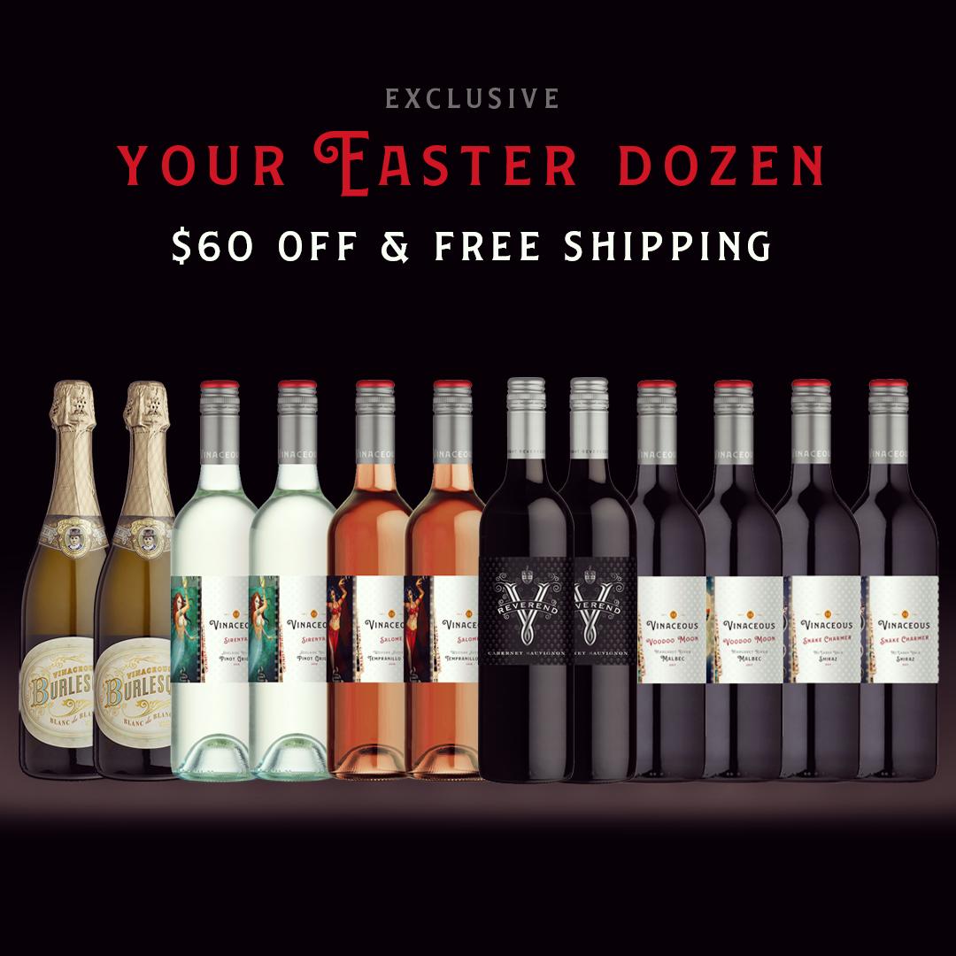 Your Easter dozen. Enjoy this hand-picked collection and make Easter a fabulous treat. Enjoy $60 off for a limited time, or until sold out.
.
Order online. Free shipping Australia-wide. vinaceous.com.au/dresscircle-of…
#bunnytime #handcrafted #vinaceous #reds #wine #easter #whites