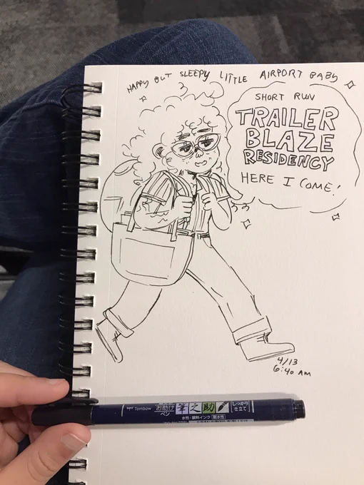 Sleepy but stoked little airport doodle 