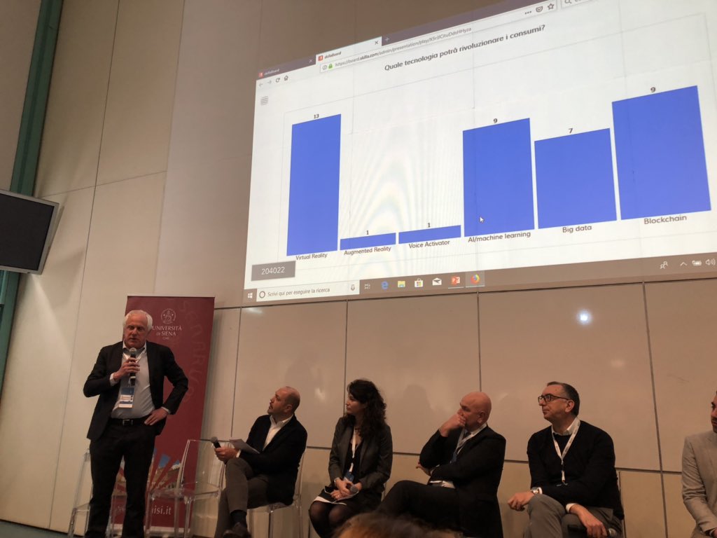 Serena_Dale's tweet photo. Quale tecnologia potrà rivoluzionare i consumi? Argomenta Alessandro Innocenti, Direttore del @dispocunisi #LOFU19 @unisiena @USienaAlumni https://t.co/L19toSB7Ig