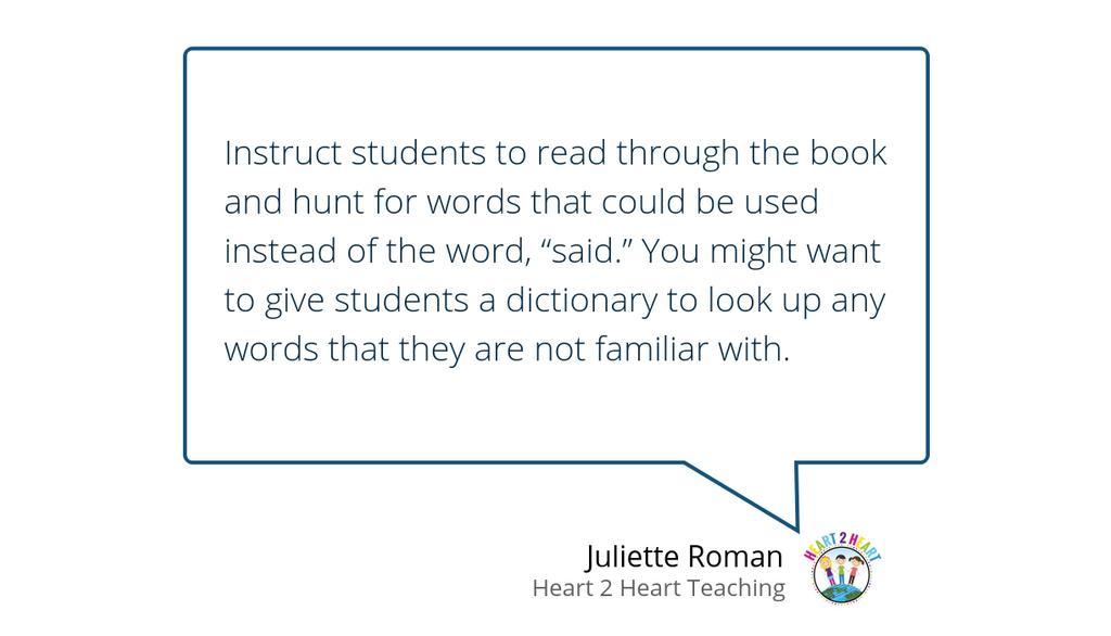 H2HTeaching's tweet photo. Here is one Stellaluna activity that kids will love! Instruct students to read through the book and hunt for words that could be used instead of the word, “said." https://t.co/Vum9CZla4Q #Bats #FallActivities #LiteracyActivities https://t.co/d1D4sbGNXu