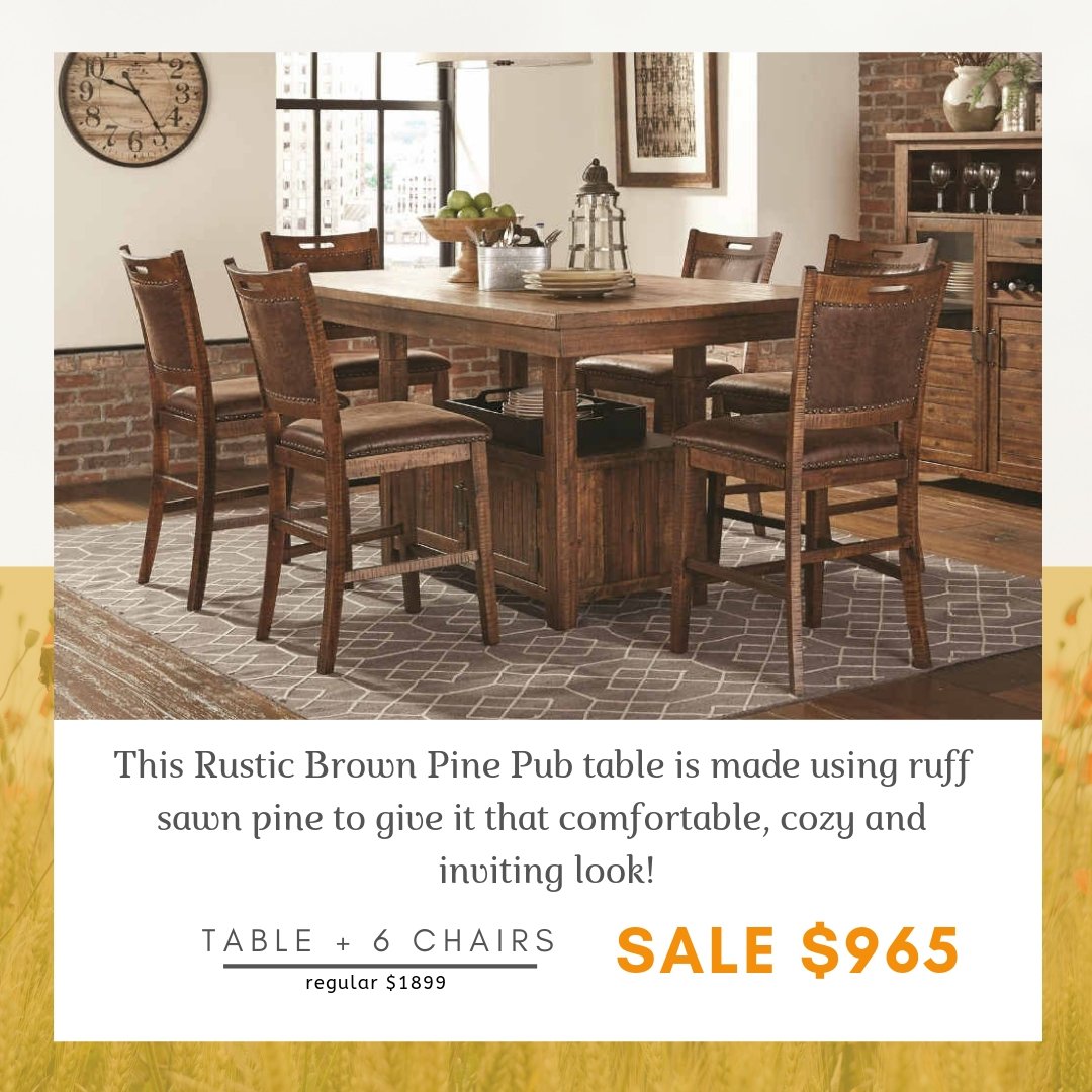 SeaboardBedding's tweet image. This Rustic Brown Pine Pub table is made using ruff sawn pine to give it that comfortable, cozy and inviting look!

#dining #pubtable #taxrefundsale #taxrefund #kitchen #myrtlebeach #table #chairs #interiordecor #homedecor