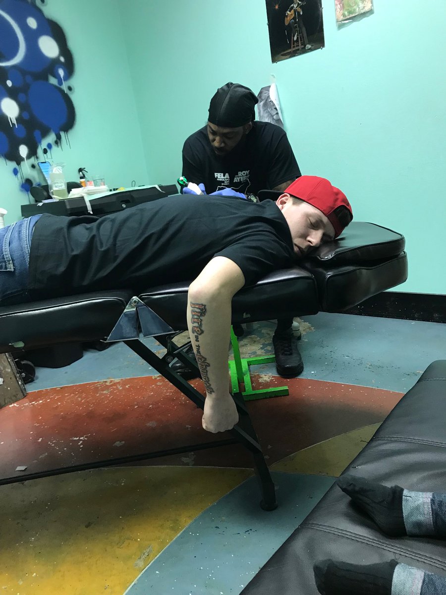 SethLunda's tweet photo. ⁦@MONTANAof300⁩ ⁦@TALLEY_OF_300⁩ got that shit done last night. My dude ⁦@JbThatguy⁩ kills it every time. Made you look custom tattoo. If anyone can ever check him out. I strongly recommend it. https://t.co/HMjJOCcxfa